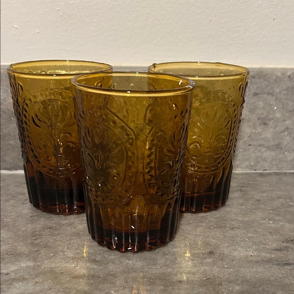Anthropology Amber Glass Tumbler Set of 3